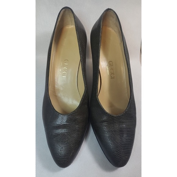 1980s Vintage Gucci Lizard - Leather Heels - Women's 37B - Serial # 10122240 - Picture 1 of 10